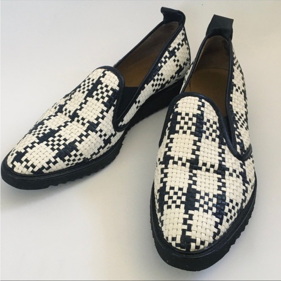 Everlane Woven Checkered houndstooth Black White Flat Platform Street Shoes - Picture 15 of 15